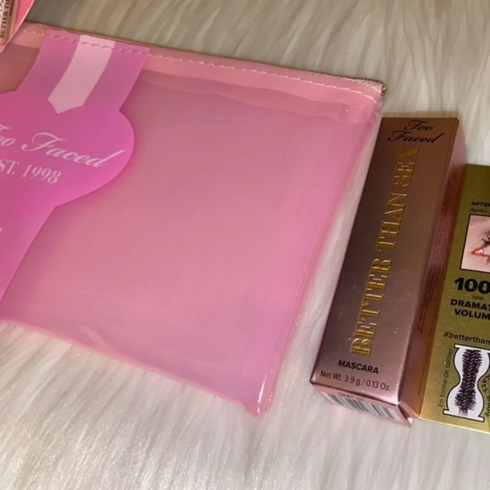 NIB Too Faced ‘Better Than Sex’ Travel size and Pink Makeup Bag
